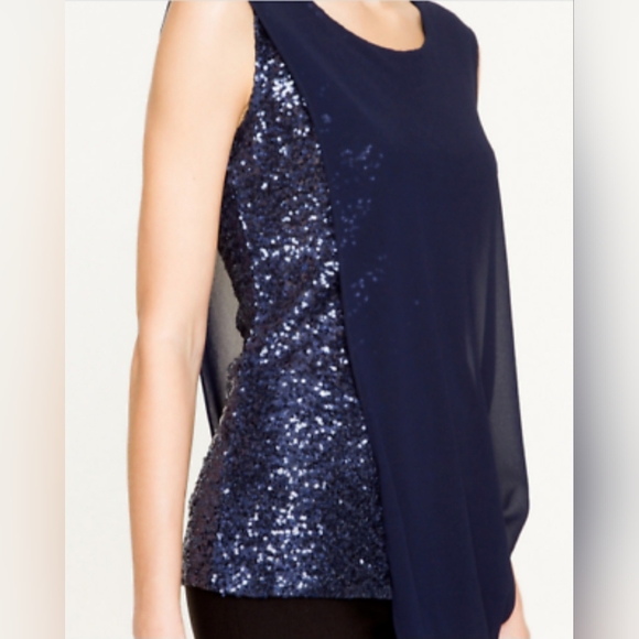 Le Chateau Sequin & Knit Layered Top Navy Small size - Picture 4 of 13